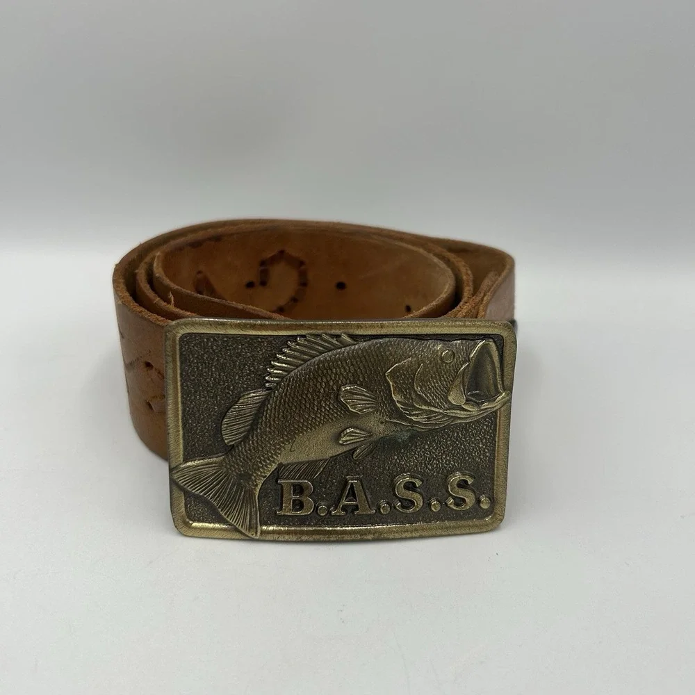 Vintage B.A.S.S. Belt Buckle Great American Buckle Co Chicago Leather Belt Mens
